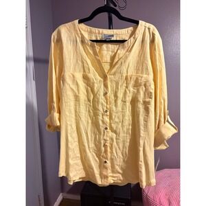 JM Collection 3/4 Sleeve Yellow Buttonup Blouse Sz 18